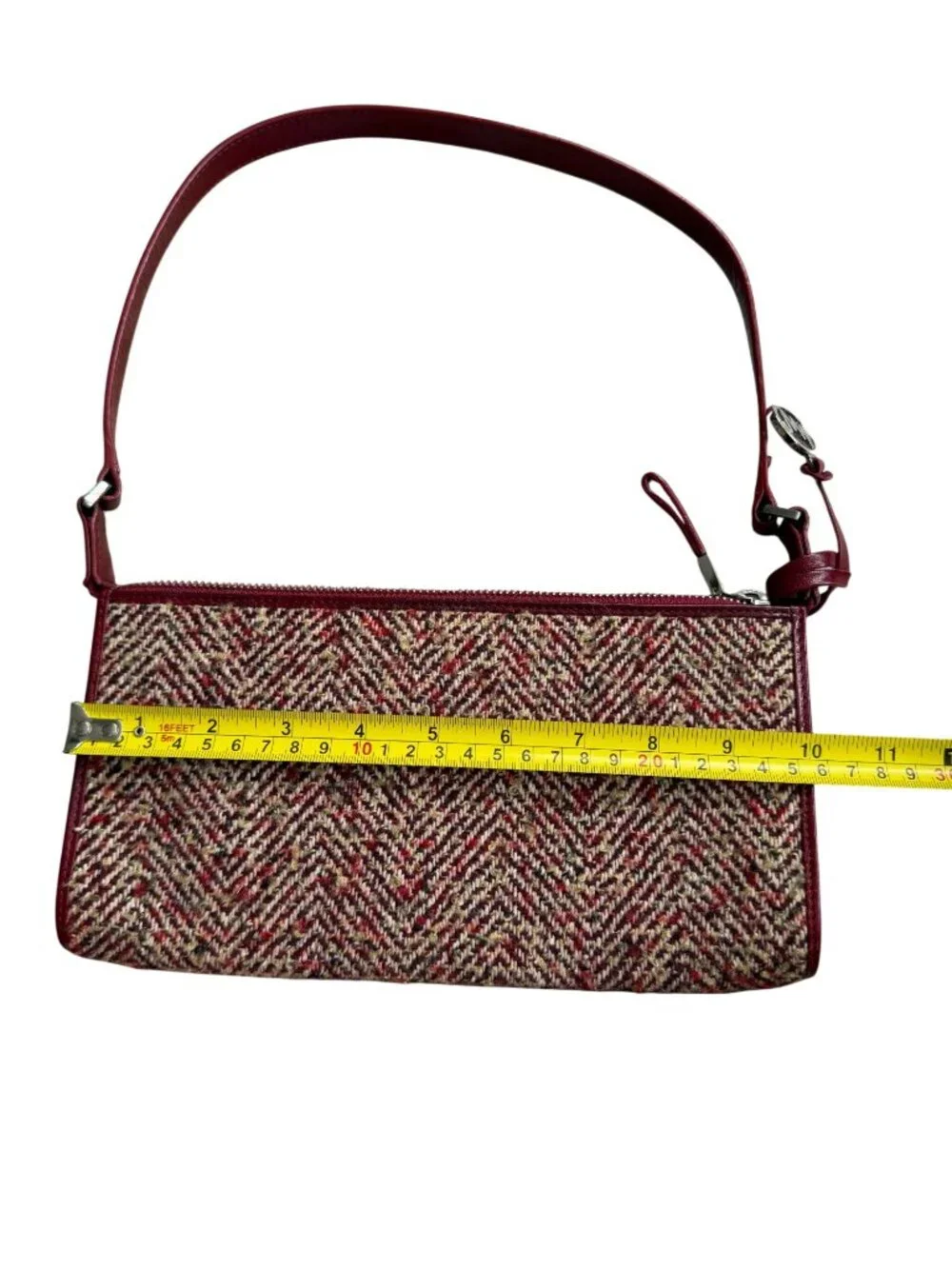 MONSAC Red Boucle Fabric Leather Shoulder Bag